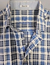 Bugatchi Uomo Shaped Fit Blue White Plaid Button Down Shirt RS3153L3S Men Medium