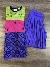 Leslie Fay Vtg Sweater Skirt Suit Set Size Small Retro Cottagecore Business C6