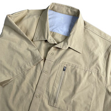 Zelos Men's Camp Shirt Size XL Tan Button Up Short Sleeve Stretch Performance