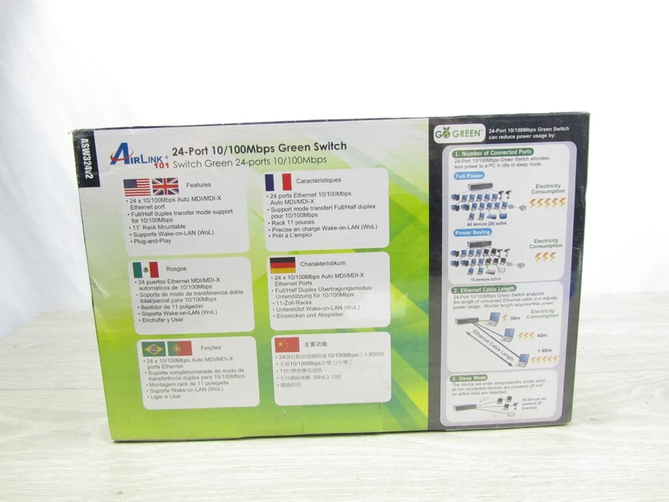 Airlink 101 ASW324V2 24-Port 10/100Mbps Green Ethernet Switch, NEW SEALED - Image 2 of 3