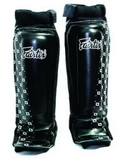 FAIRTEX SP6 NEOPRENE SHIN PADS SOLID BLACK FOOT PROTECTORS MUAY THAI BOXING KICK
