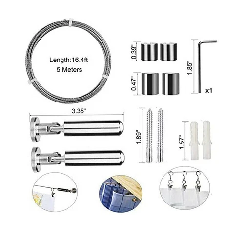 5m Edelstahl Seilspanner Seilspanngarnitur Gardinenseil Vorhang-Set Drahtseil - Bild 2 von 12