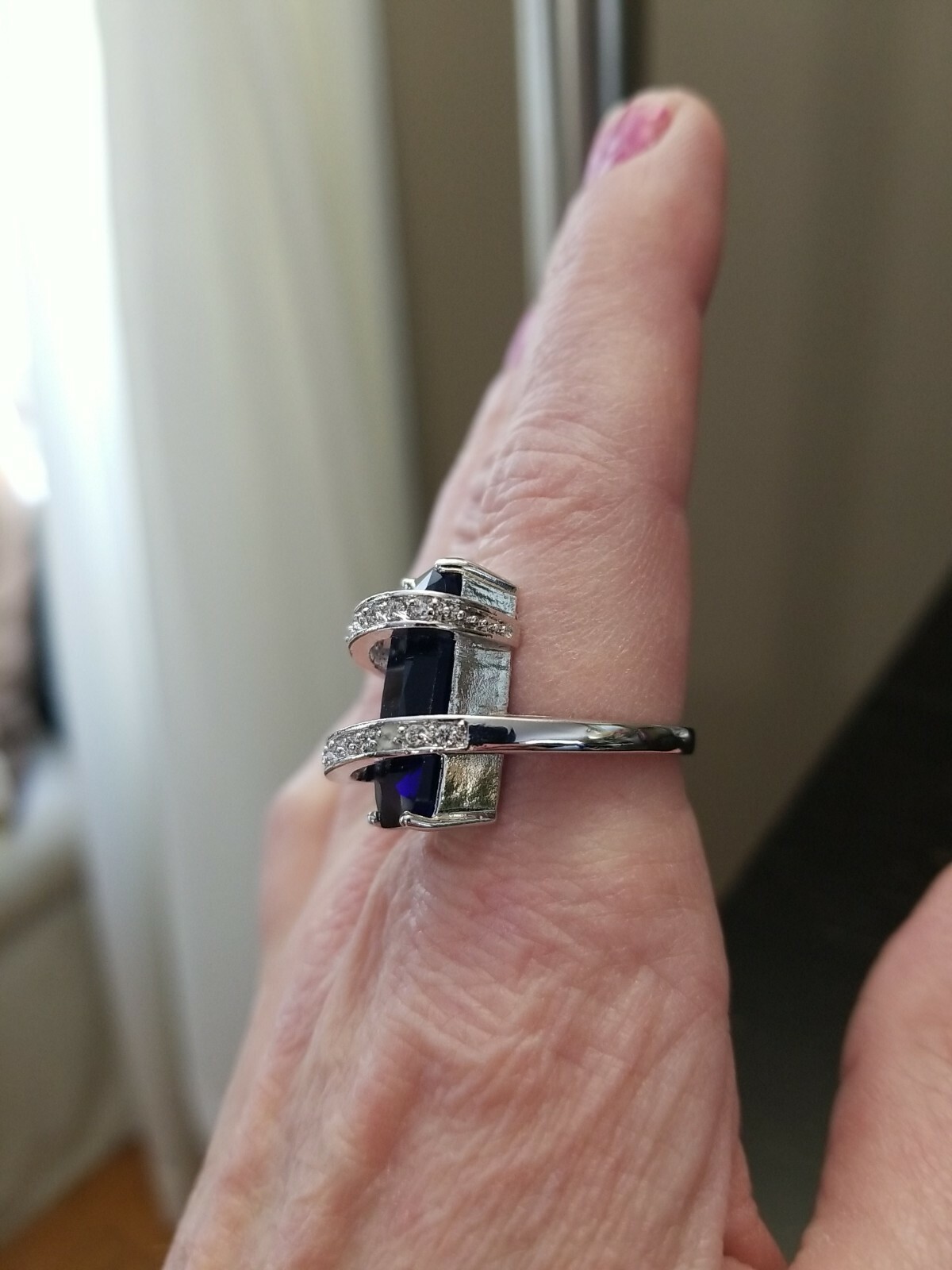 Sterling Silver Gorgeous  Large Rectangle Blue St… - image 1