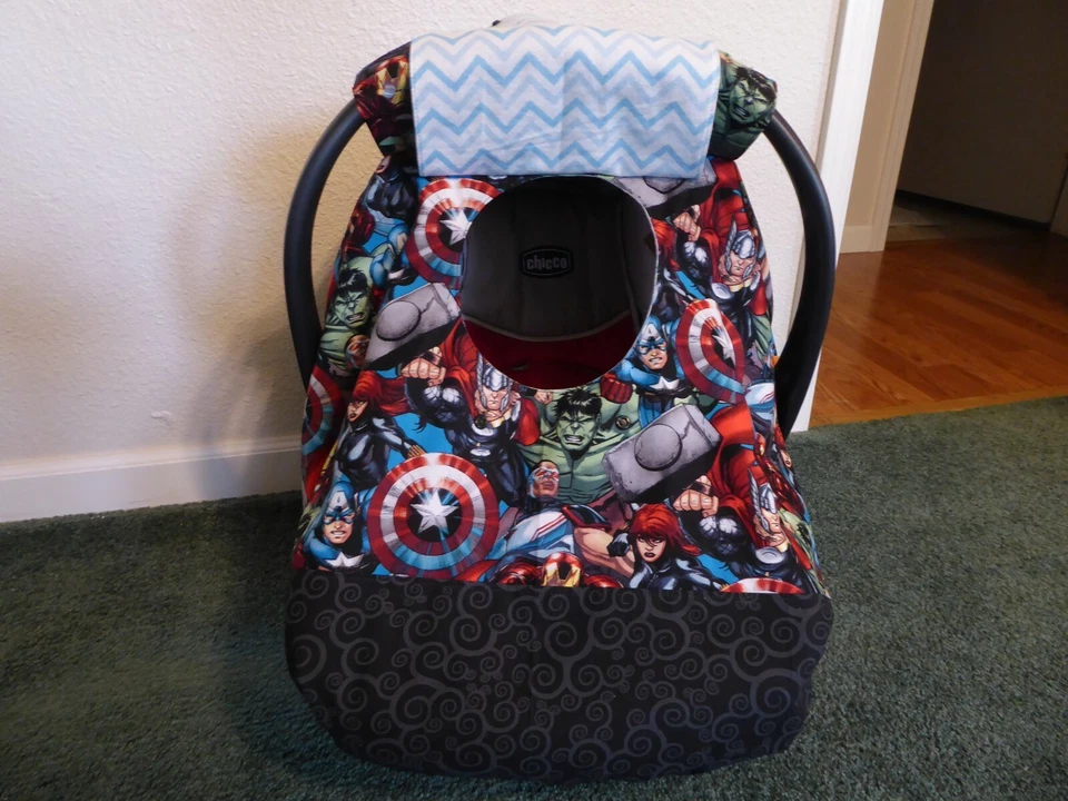 *MARVEL AVENGERS*Fitted car seat canopy w/peek open Handmade insulated or not - Image 2 of 3