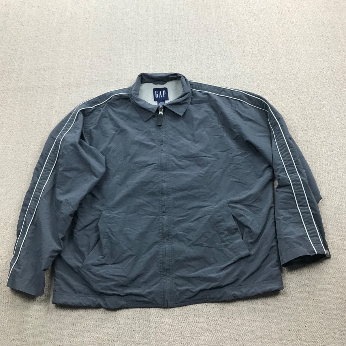 VINTAGE Y2K Gap Jacket Mens Large Gray Nylon Zip Mesh Lined Bomber 