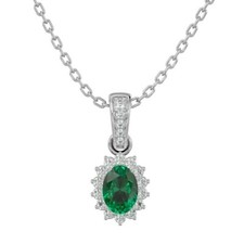 14 Karat White Gold Necklace with 1 Carat Oval Shape Emerald and Diamond