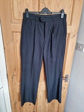 Mens M&S Plain Black Tailored Suit Trousers Size 34 Smart Formal