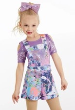 Weissman Vibrant Splatter Print Dance Costume w/ Sequined Overalls Size IC New 