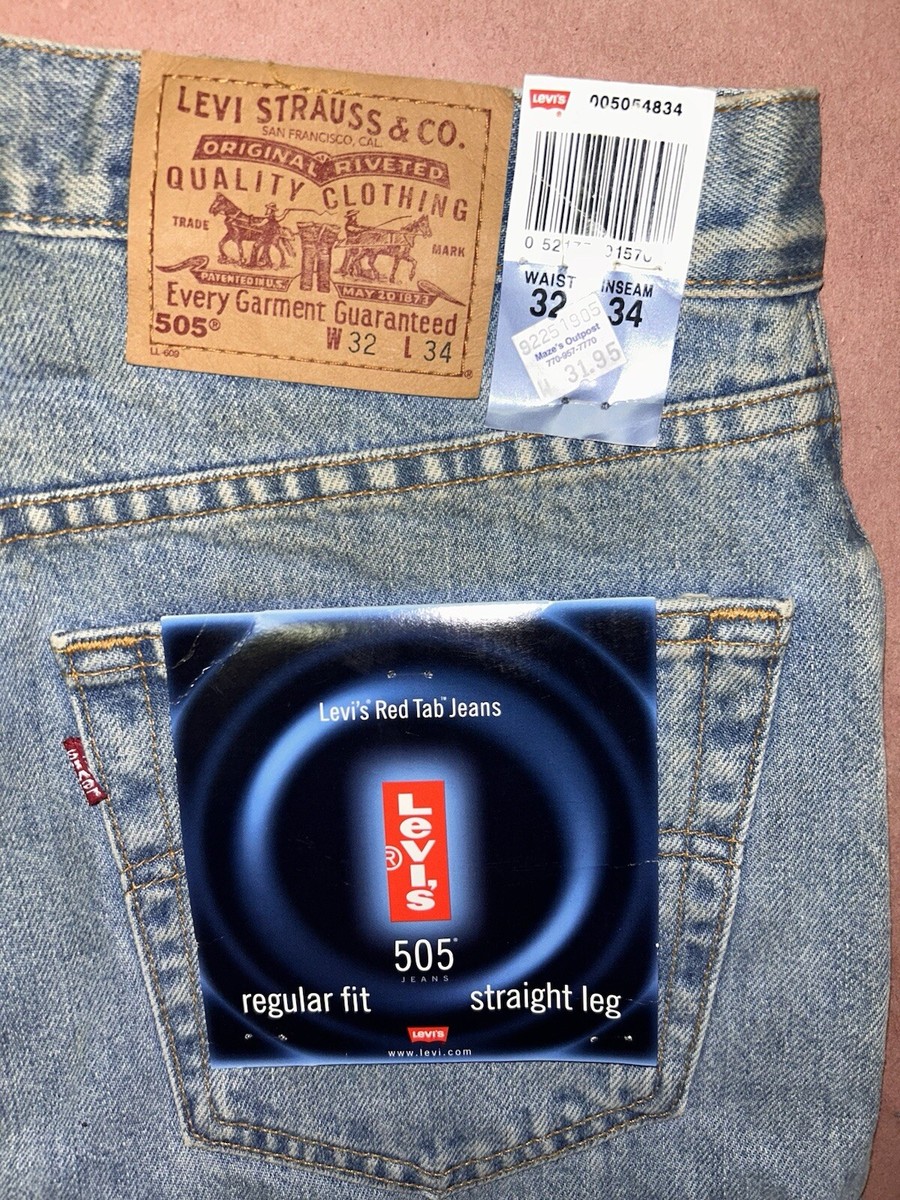 Vintage 1990's Levis 505 Blue Jeans, Regular Fit, Deadstock NWT