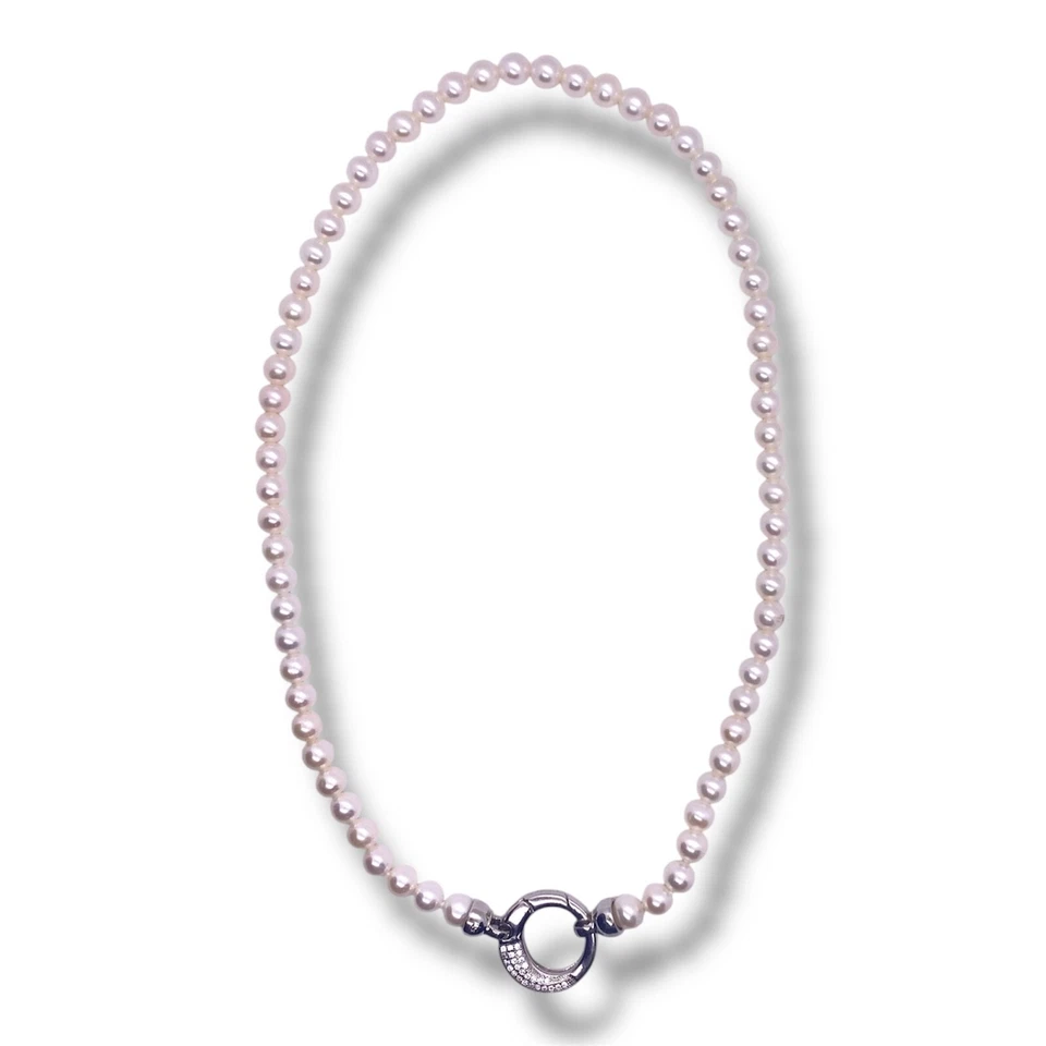 Collana Donna argento 925% con Perle di Acqua Dolce 6/6,5 mm - Immagine 3 di 4