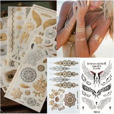 Waterproof Temporary Tattoos Stickers Body Art Gold Silver Metallic Flash DIY UK