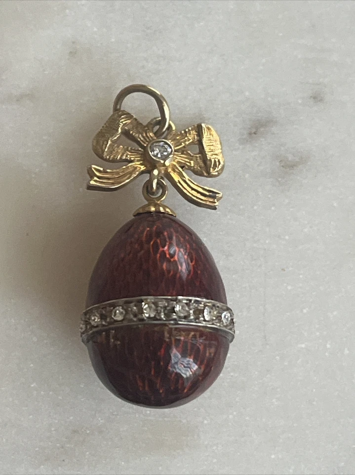 COLGANTE COLGANTE DE DIAMANTES DE IMITACIÓN ARCO HUEVO ESMALTE ROJO RELLENO DE ORO 9,5 GRAMOS ❤️ Foto 2 de 4