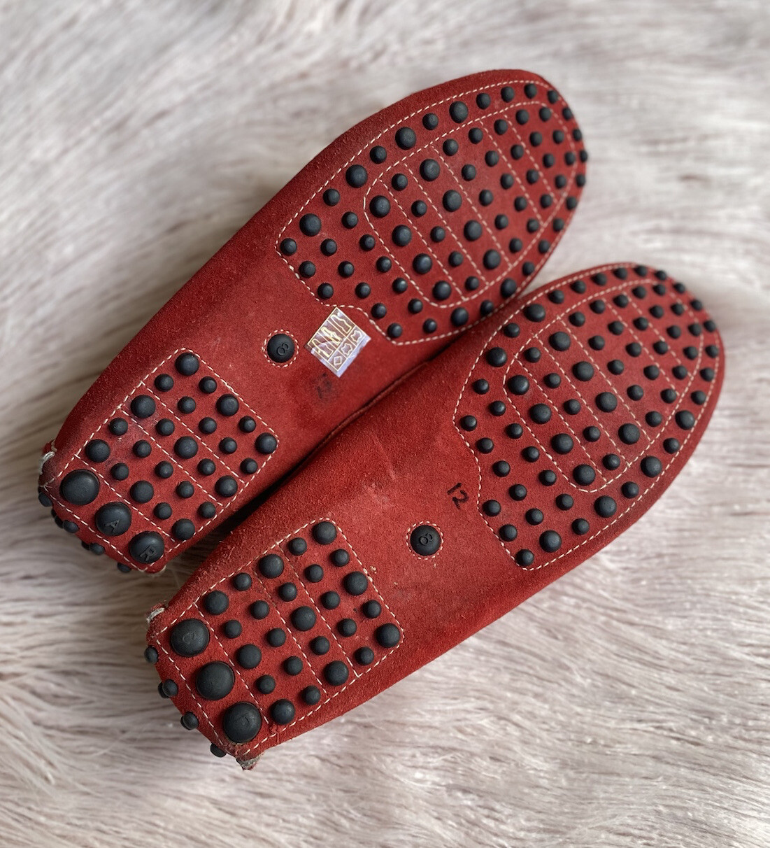 The Original Car Shoe By Prada Red Leather Suede Loafers Boat Shoes UK8