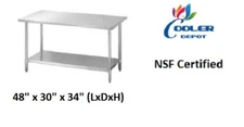 NEW 48" x 30" x 34" Prep Table Commercial Kitchen Equipment Stand Stainless NSF