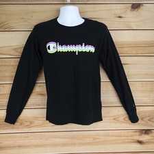 Champion Long Sleeve Shirt Womens S Black Graphic Print Authentic Athleticwear
