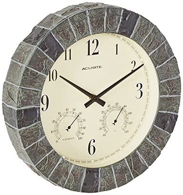 AcuRite 02418 14-Inch Faux-Slate Indoor/Outdoor Wall Clock with Thermometer,