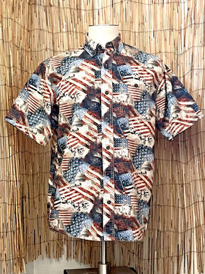American Summer Mens SS Button Up Shirt-Medium-100% Cotton-USA s 250th