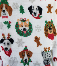 Happy Holidays Christmas Flannel to Sherpa Throw Blanket Doggies 50" x 60" PUPPY