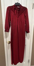 Vintage 80s JC Penney Small Misses Robe Long Maroon Velour 1/2 Zip Stretch Gown