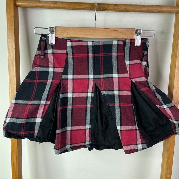 Black Friday Mini Skirt Skort Womens 6 Red Plaid Balloon Pleated Preppy Casual