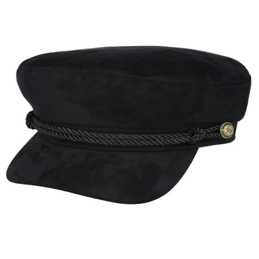 Unisex Suede Fisherman Sailor Hat – Barge Captain Fiddler Cap Black & Sand