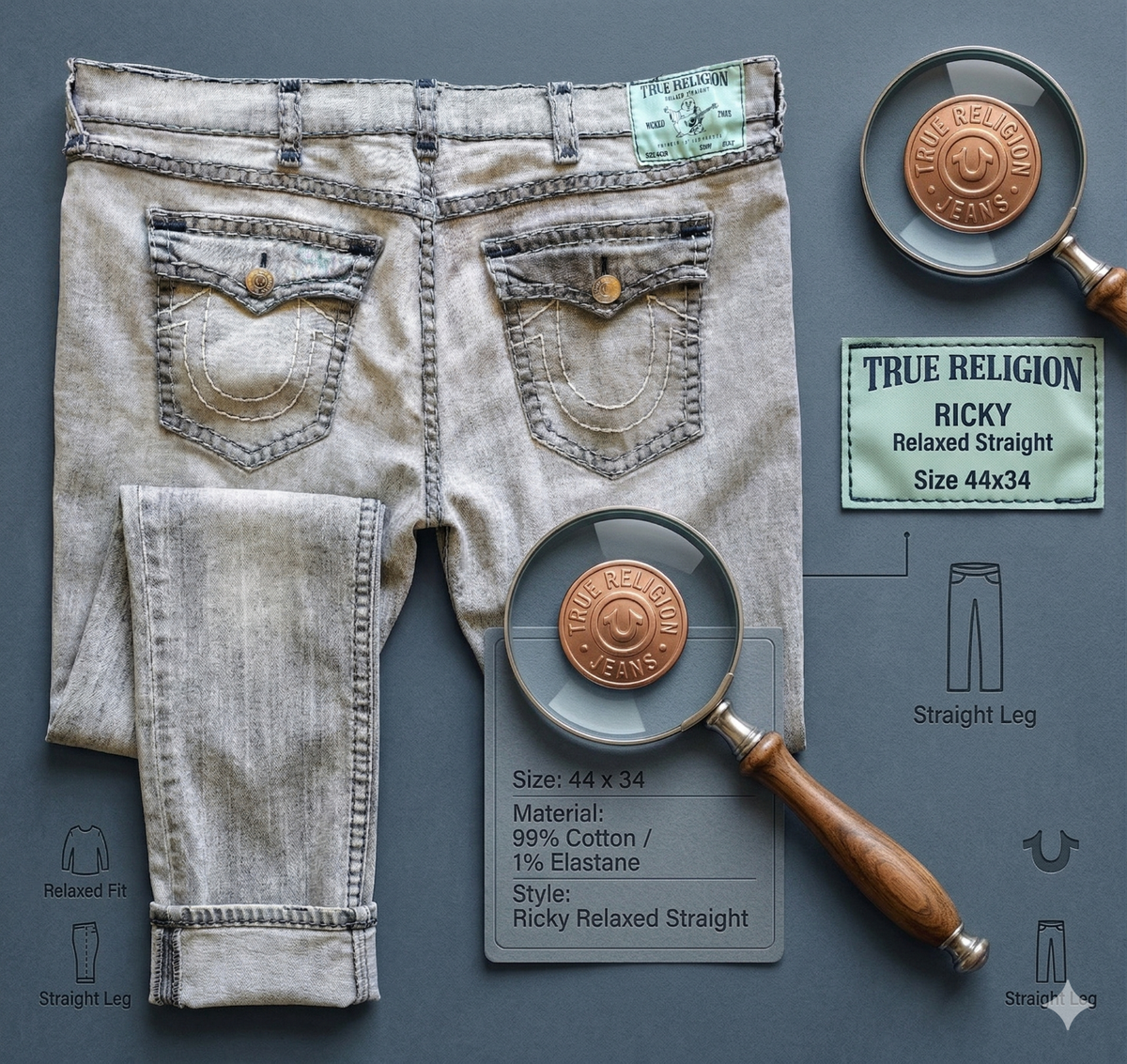 Men's True Religion Jeans Ricky Relaxed Straight Light Gray Wash