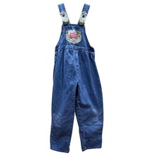 VTG OshKosh B'gosh Kids Denim Overalls Floral Accents Blue Size 4 Made in USA