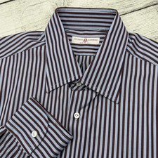 Luciano Barbera Button Down Dress Shirt Purple Blue Stripes 43 17 EUC