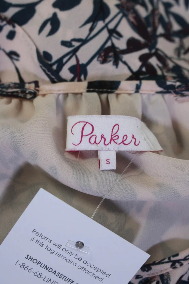 Blusa Top Parker Mujer Seda Rosa Floral Hombro Frío Manga Corta Talla S Foto 4 de 4