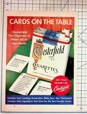 1952 Chesterfield Cigarettes Vintage Print Ad ''Cards on the Table'' Tobacco