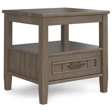 Lev SOLID WOOD 20 Inch Wide Rectangle Transitional End Table with Bottom Draw...