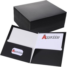 50 Pack 2 Pocket Glossy Laminated Paper Folders Letter Size Letter, Black