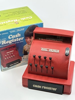 Tom Thumb Steel Cash Register Red Toy Model 1544 Vintage w Box, Western Stamping