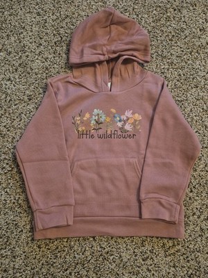 BELLA + CANVAS Kids Mauve Fleece Floral Hoodie Wildflower Embroidered Pullover