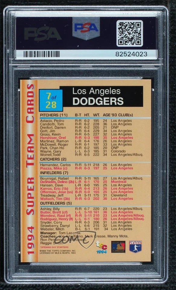 1994 Topps Stadium Club Super Team Members Only Mike Piazza #7 PSA 10 GEM MT HOF - Image 2 of 2