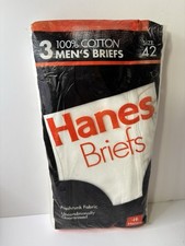 Mens Briefs Size 42 Hanes White Underwear Preshrunk Cotton 3 Pack 1992 New NOS