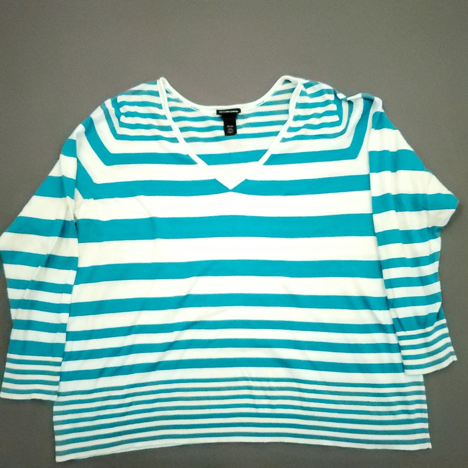 Lane Bryant Sweater Womens Plus 26/28 Long Sleeve V Neck Knit Stripe Blue *