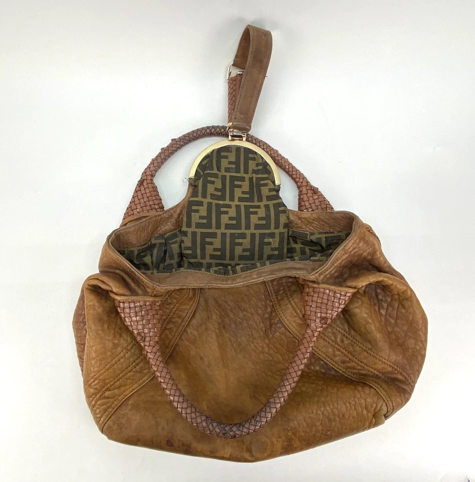 Fendi Spy Bag Handbag Braided Handle ~ Zucci Pattern Interior ~ Brown ~ Used - Image 4 of 4
