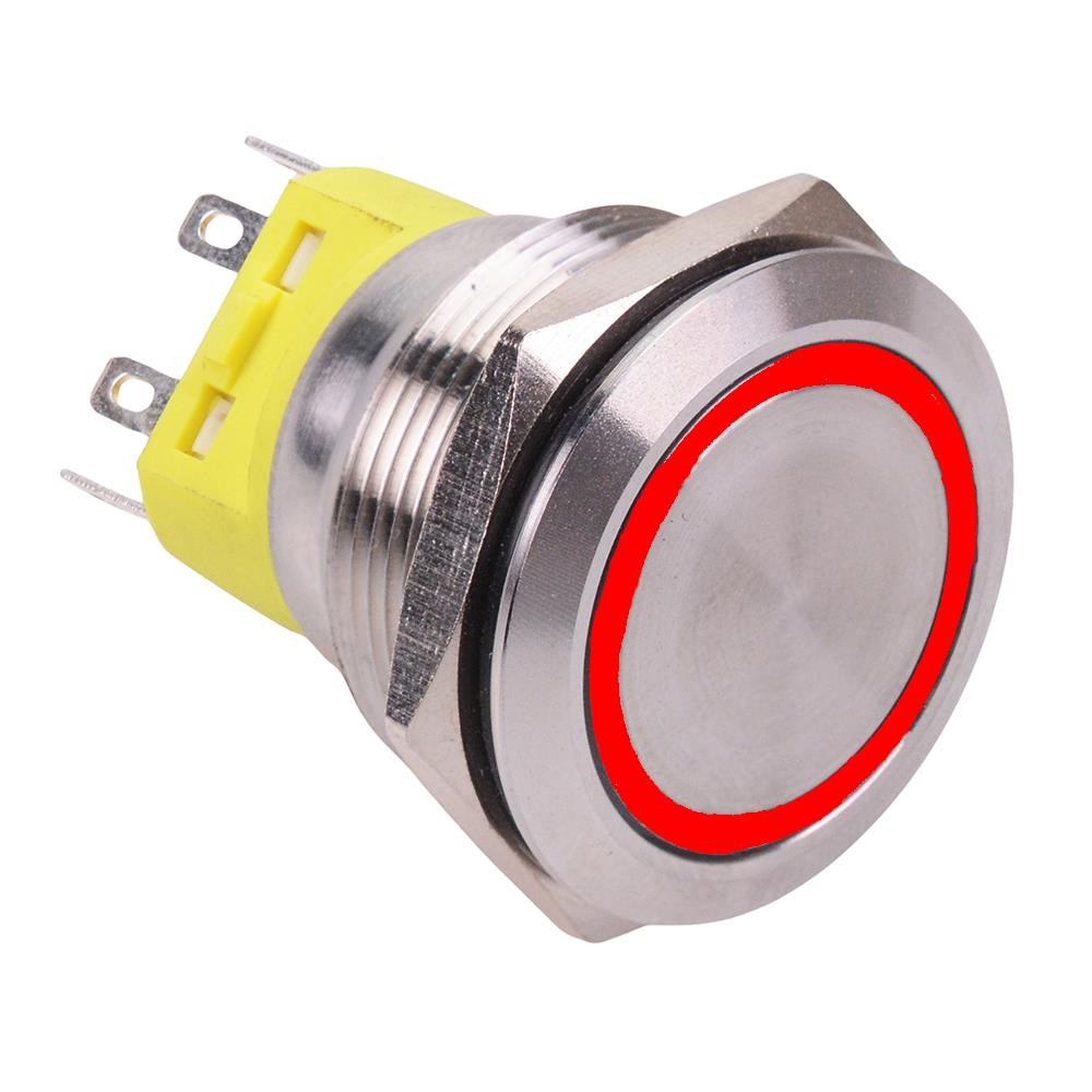 Red On-(On) 25mm Vandal Push Button Switch 2NO/2NC Angel Eye Halo LED