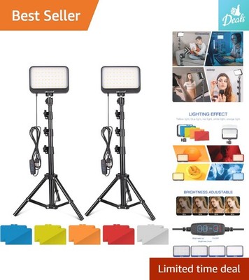 Professional LED Video Light Kit: 2 Pcs Dimmable and Adjustable with 5 Filters