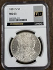 1881-S Morgan 90% Silver Dollar $1 Coin MS63 NGC Slab Graded Mint Blast White