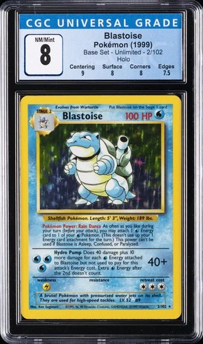 1999 POKEMON BASE SET - UNLIMITED - HOLO #2/102 BLASTOISE CGC 8