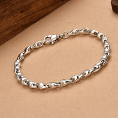 Real 925 Sterling Silver Bracelet Men Women's 5mm Geometry