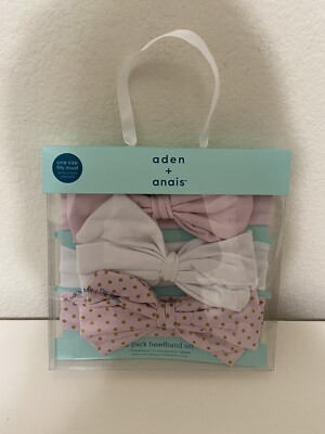Aden and Anais Headband Hair Bow Set Baby Girls 3 Pack Pink Gold Dots NEW