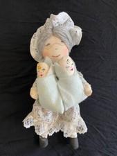 Stuffed Handmade Sewn Grandma with twins that have blue blankets
