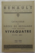 Renault : Catalogue de pièces de rechange pour voiture VIVAQUATRE ADL 1 / 1936