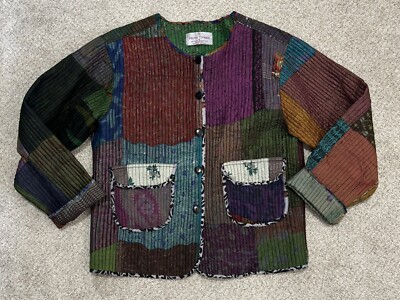 Sacred Threads Silk Patchwork quilted jacket size Medium Large ML NEW