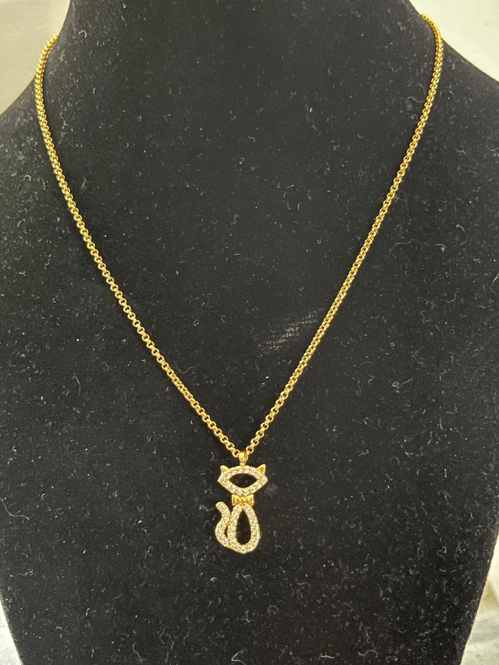 "Collar Kate Spade gato oro circonita cúbica 18""+3""... Foto 2 de 4