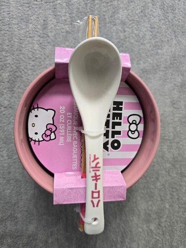 Hello Kitty Ceramic Bowl Strawberry with Chopsticks and Spoon - Picture 3 of 7