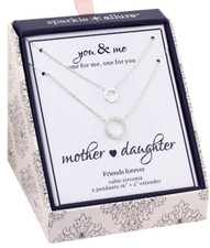 Mother  Daughter 2-pc Necklace Set 16 White CZ Pure Silver Over Brass Gift Box